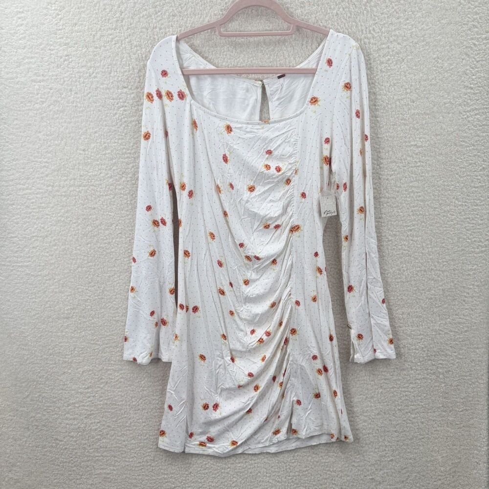 Free People Celia Mini Dress long sleeves Polka dot Floral print Size XL NWT - Picture 1 of 12
